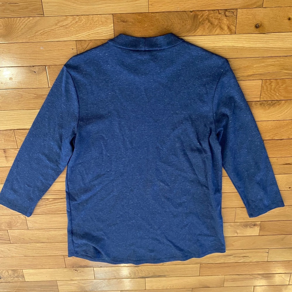 Lands End Womens M 10-12 Blue Mock Neck 3/4 Sleeve Heathered Knit Tunic Top
